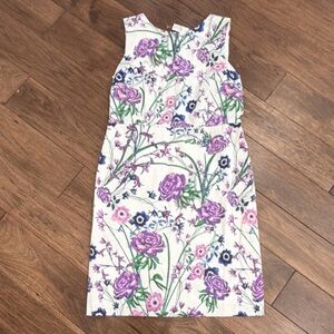 Talbots Petite 10P White Purple Floral Sheath Sleeveless Dress